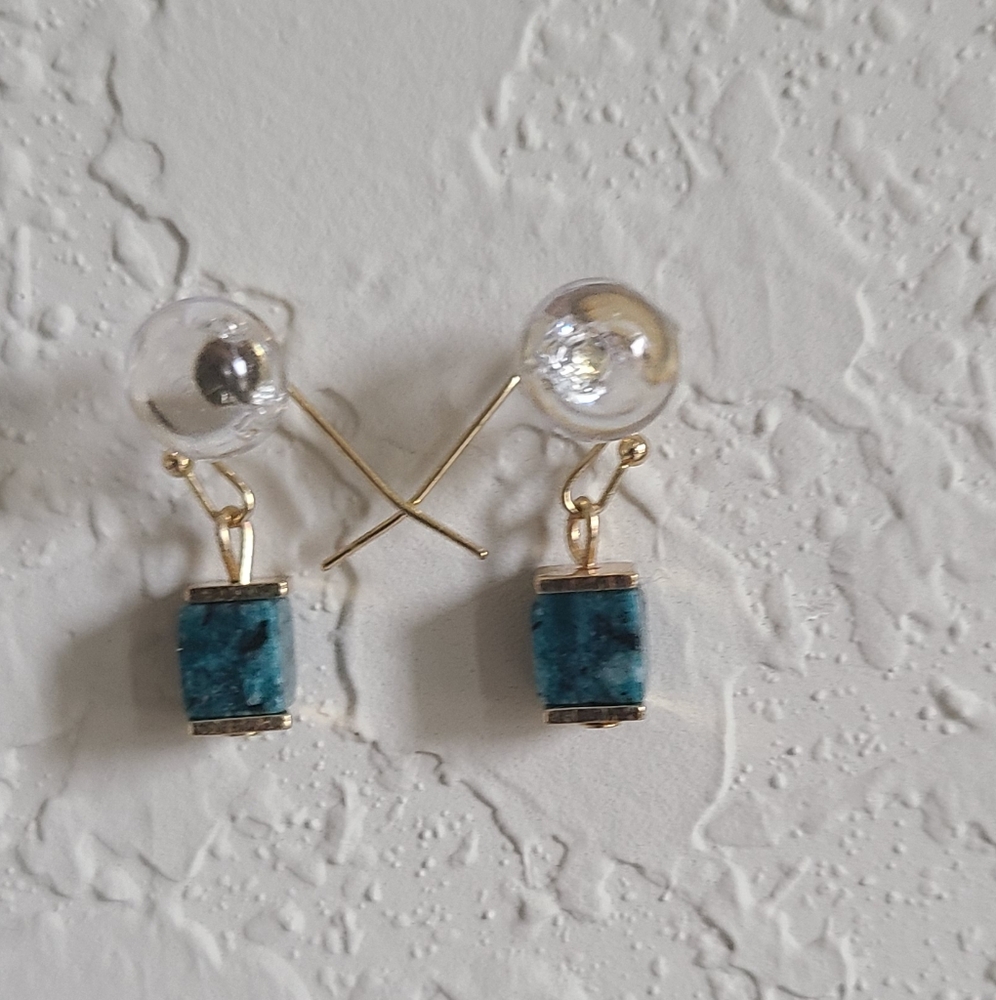 Blue and Gold Crystal Earrings with Turquoise Accents